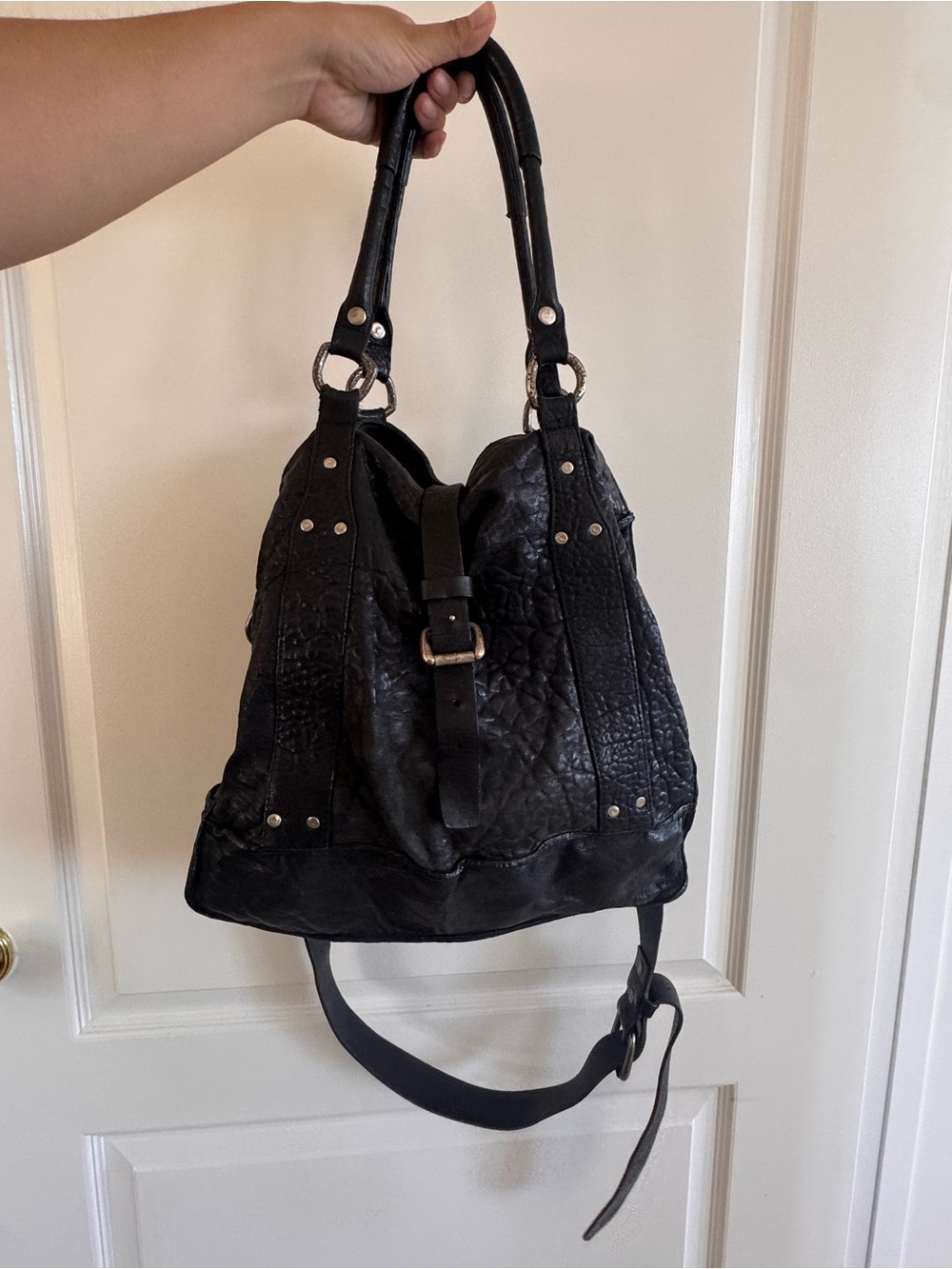 Black Will leather goods Italian lamb skin leather tote